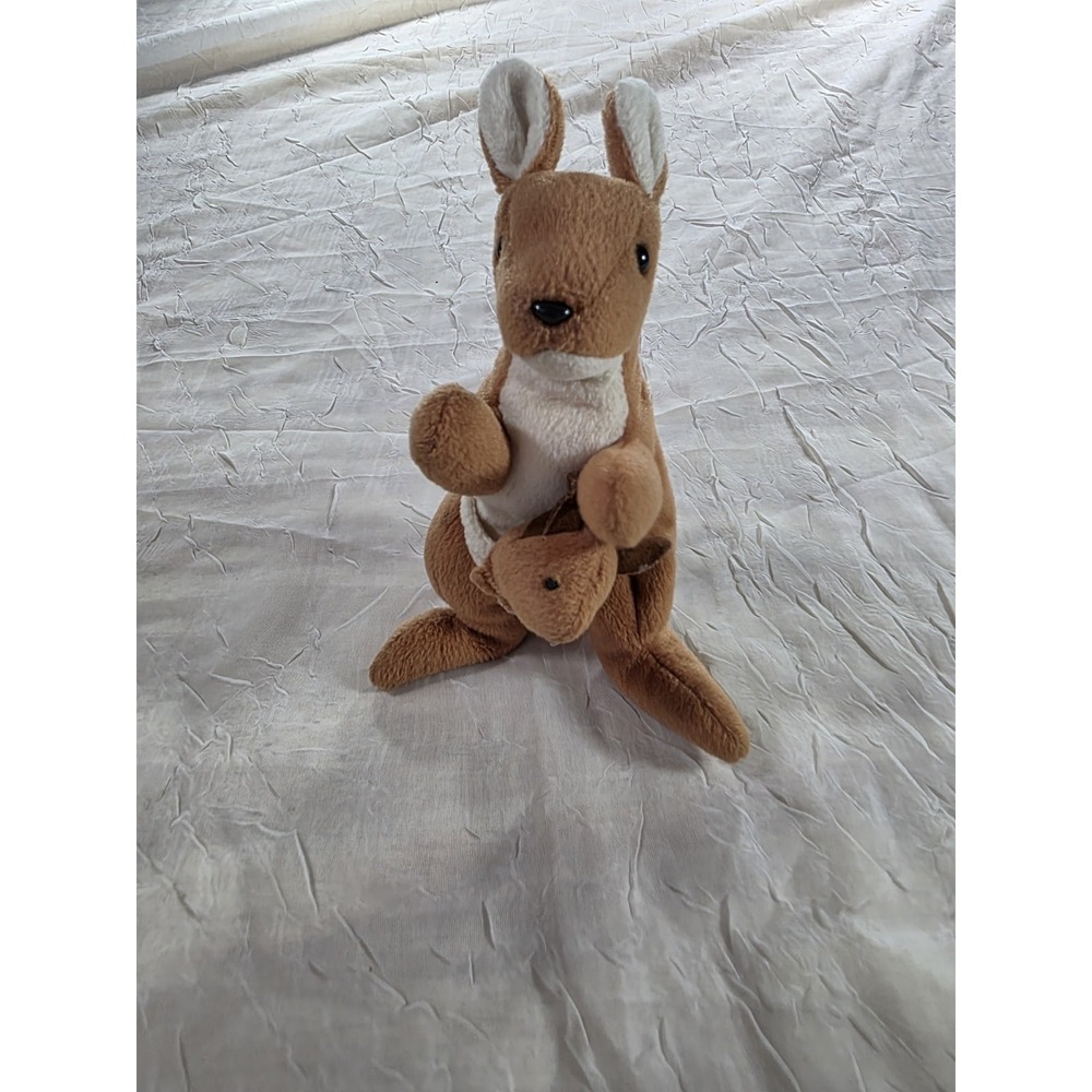 Vintage TY Beanie Pouch Cute Baby Brown White Kangaroo 1996 3.5" Retired